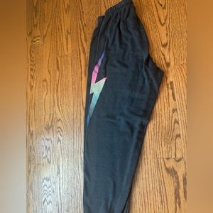 Aviator nation navy sweatpants with lightning bolt on side